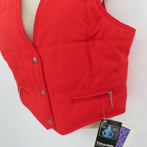 VTG The North Face Women 14 Large Solid Red Snap Front Vest Zip Pockets NEW Tags - Picture 7 of 15